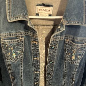 Vintage Heavyweight Denim Jacket with Beautiful Embroidery and Enamel Buttons